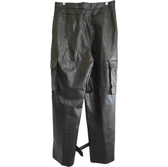 Maniere De Voir Leather Pleated Cargo Trousers in Black 12 Wide-Leg Avante Garde - Picture 9 of 9